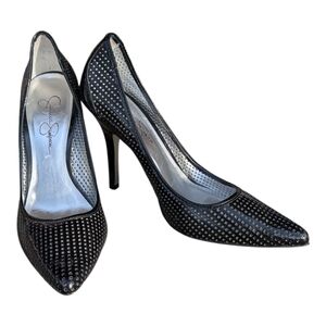 Jessica Simpson Black Perforated Pointed-Toe Stiletto Pumps